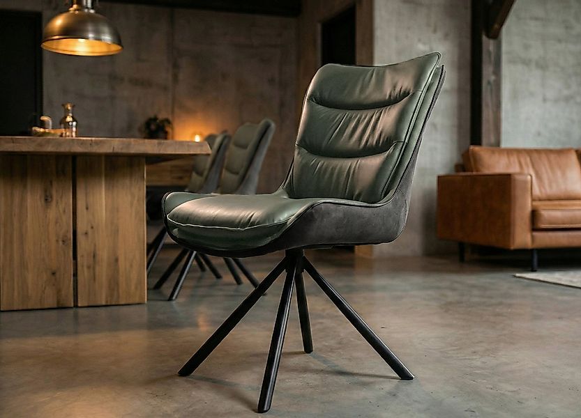 Massivart® Polsterstuhl drehbar 360 Grad, Esszimmerstuhl aus Echtleder & St günstig online kaufen