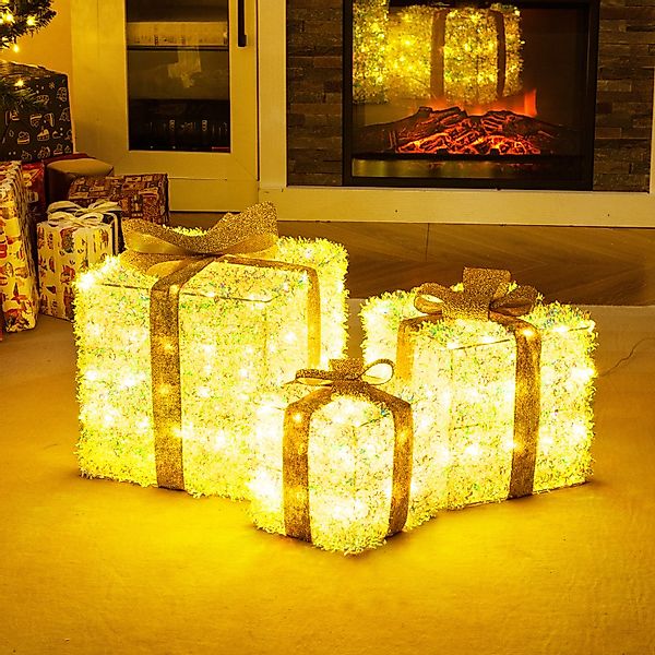 COSTWAY Weihnachtsfigur, 3er Set LED Geschenkbox, günstig online kaufen