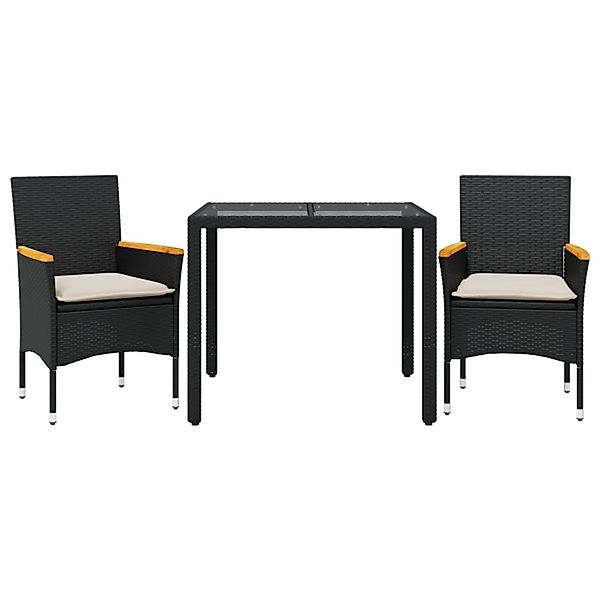 vidaXL 3-Tlg Garten-Essgruppe mit Kissen Schwarz Poly Rattan Glas 3278645 günstig online kaufen