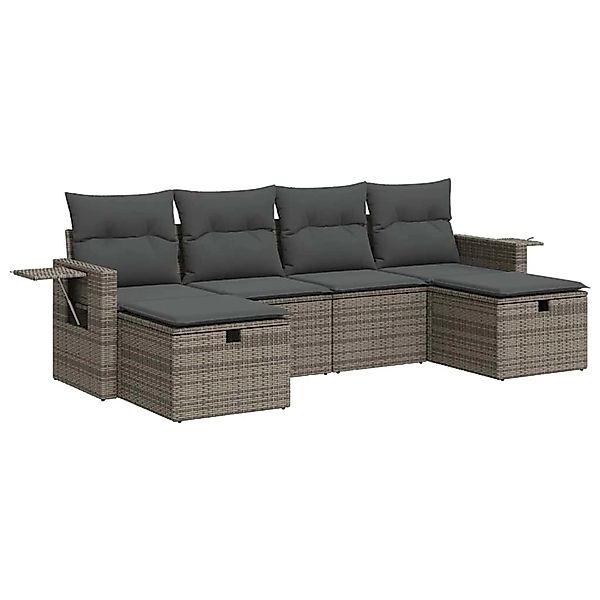 vidaXL 6-Tlg Garten-Sofagarnitur mit Kissen Grau Poly Rattan 3325526 günstig online kaufen