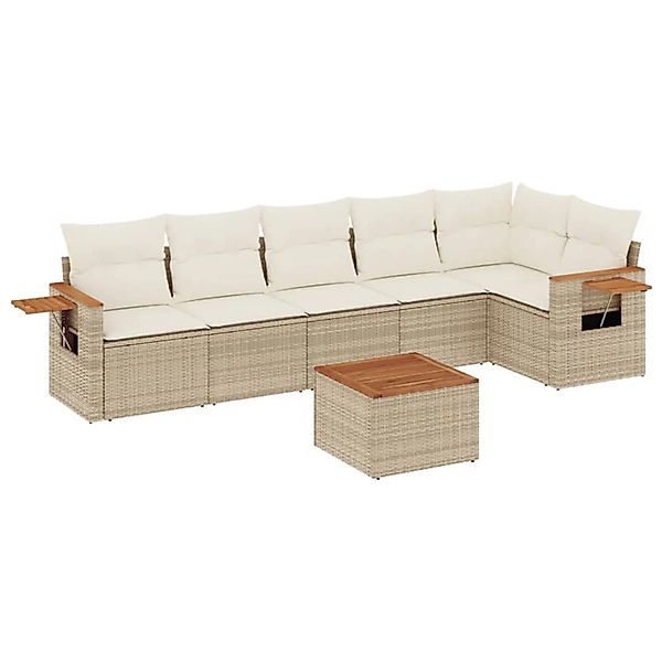 vidaXL 7-Tlg Garten-Sofagarnitur mit Kissen Beige Poly Rattan 3226835 günstig online kaufen