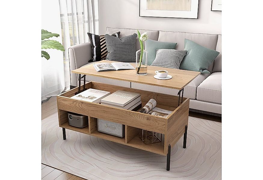 COSTWAY Couchtisch, höhenverstellbar, anhebbar, mit Stauraum & Fächern, Hol günstig online kaufen
