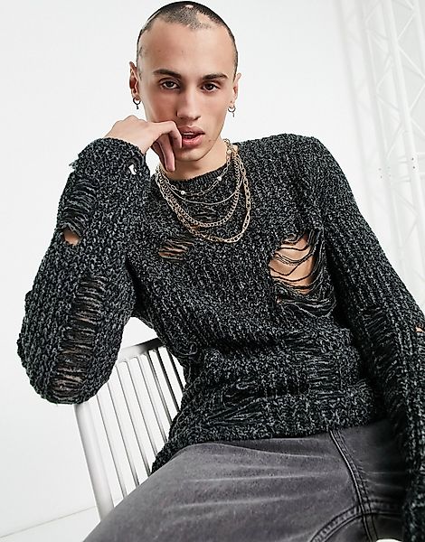 ASOS DESIGN – Oversize-Pullover aus grobem Strick mit Leiterstich in Anthra günstig online kaufen