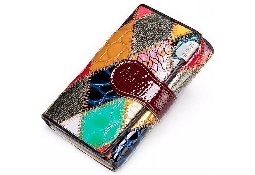 YUBRO-STUDIO Geldbörse Damen Patchwork Echtleder Geldbörse mit vielen Karte günstig online kaufen