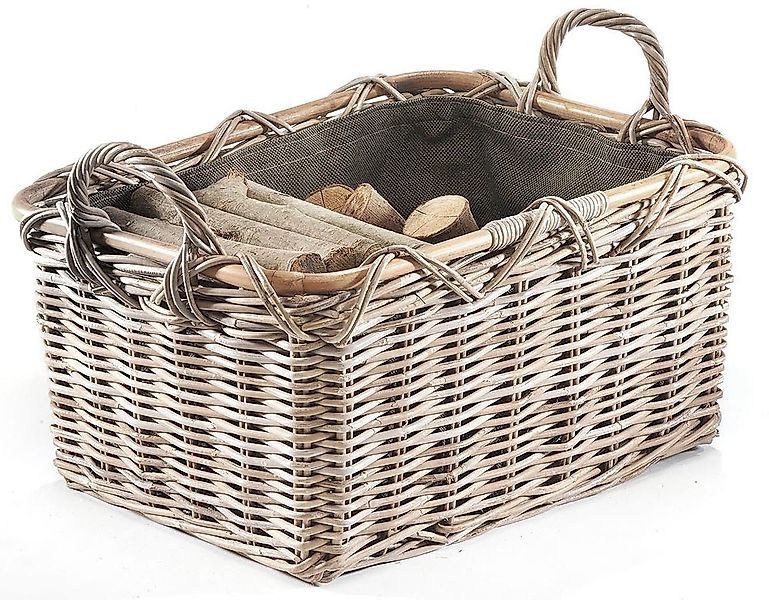Kobolo Kaminholzkorb Holzkorb Feuerholzkorb, Rattan grau günstig online kaufen