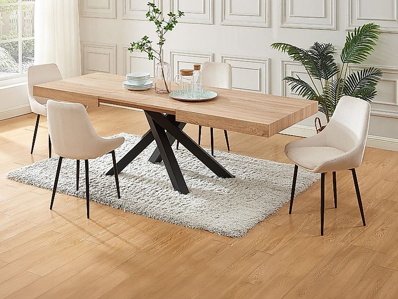 Set Tisch CATONAV + 4 Stühle MASURIE - Holzfarben & Cremefarben günstig online kaufen