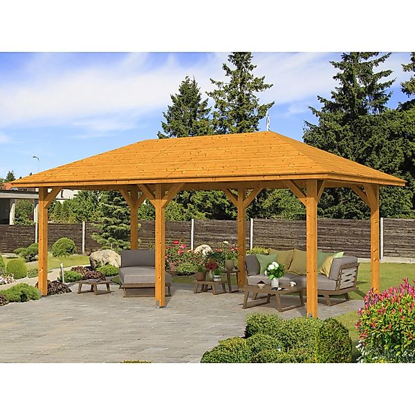 Skan Holz Holz-Pavillon Orleans 1 Eiche hell lasiert 294 cm x 576 cm günstig online kaufen