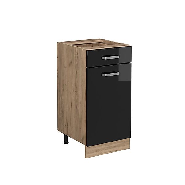 Vicco Küchenunterschrank R-Line Schwarz Hochglanz/Goldkraft Eiche 40 cm ohn günstig online kaufen