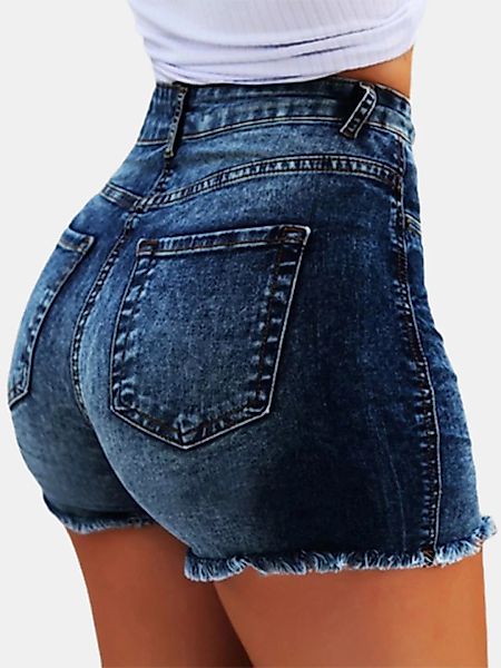 Hohe Taille enge Quasten zerrissene kurze Jeans günstig online kaufen