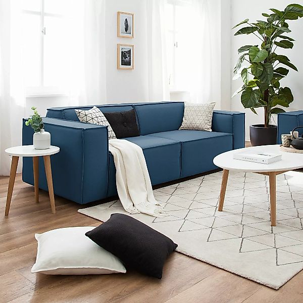 home24 Sofa Kinx 2,5-Sitzer Dunkelblau Strukturstoff 223x72x96 cm (BxHxT) M günstig online kaufen