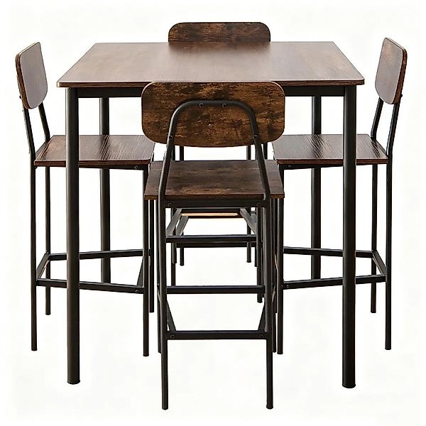 Costway Esstisch mit 4 Barhockern Bartisch Set 5-Teilig Braun günstig online kaufen