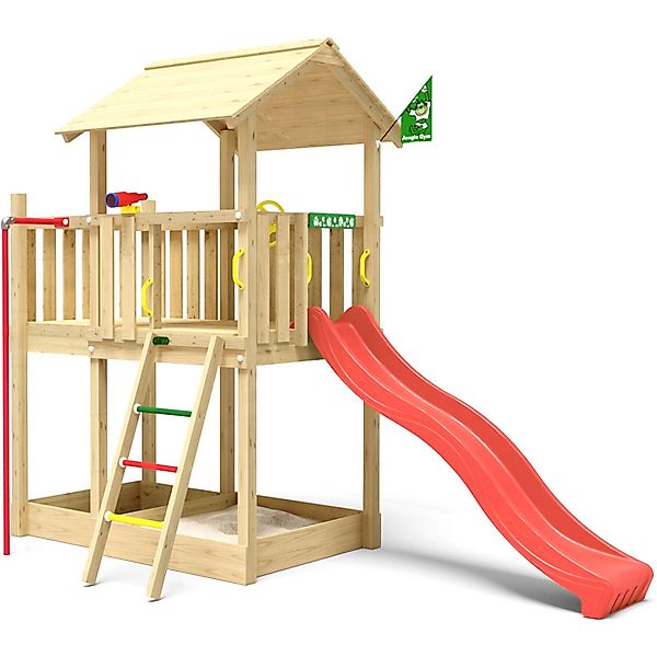 Jungle Gym Spielturm Marvel Holz Rutschstange und Rutsche Rot günstig online kaufen