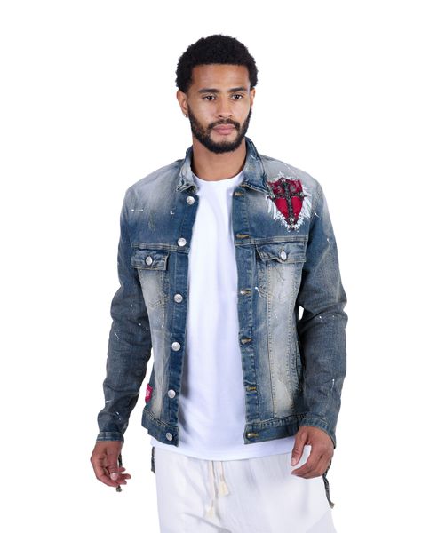 KINGZ Jeansjacke Herren Designer Retro Jeansjacke günstig online kaufen