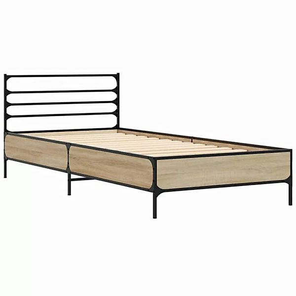 vidaXL Bett Bettgestell Sonoma-Eiche 90x200 cm Holzwerkstoff und Metall günstig online kaufen