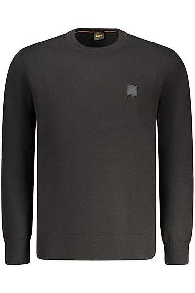 BOSS Strickpullover Herren Langarmshirt Schwarz – Rundhals, Logo, Recycling günstig online kaufen