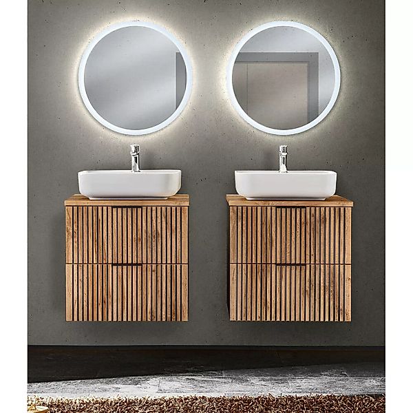 Badmöbel Set 2 Waschplätze je 60 cm Rillenfront XANTEN-56 in anthrazit mit günstig online kaufen