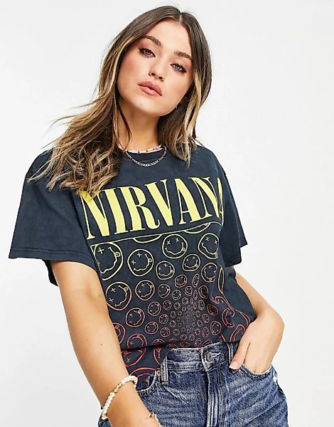 Daisy Street – Lässiges T-Shirt mit Nirvana-Print in Vintage-Waschung-Schwa günstig online kaufen