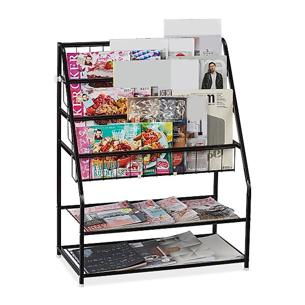 relaxdays Zeitungsständer Zeitschriftenregal aus Metall, Schwarz günstig online kaufen