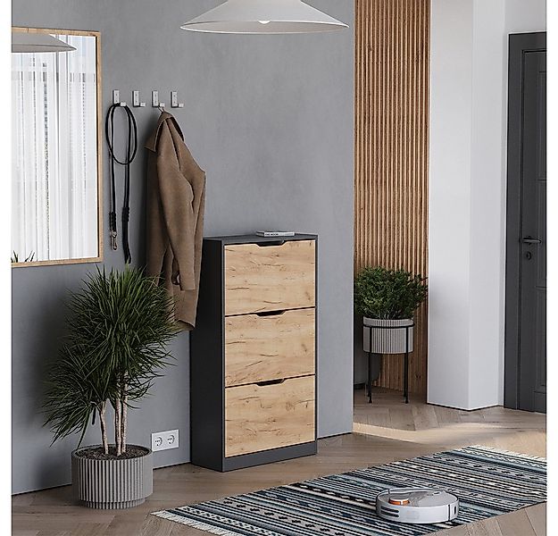 Vicco Schuhkipper Luca, Anthrazit/Goldkraft Eiche, 59 x 105 cm mit 3 Fächer günstig online kaufen
