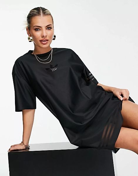 adidas Originals – Bellista – T-Shirt-Kleid in Schwarz mit Logo und Streife günstig online kaufen
