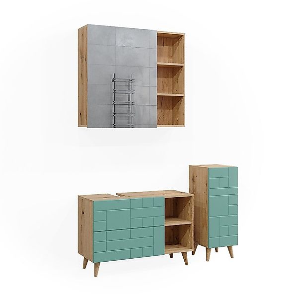 Vicco Badmöbel-Set Rudi, Mintgrün/Eiche, 3 Teile, günstig online kaufen