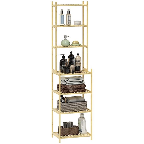 HOMCOM Badezimmerregal mit 7 Ebenen Bambus Naturholz 44L x 33B x 180H cm günstig online kaufen