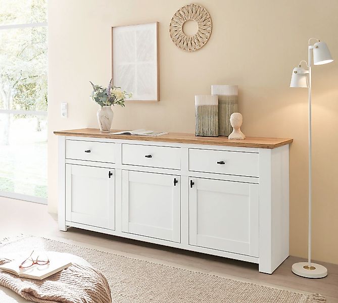 Home affaire Sideboard "Bristol" schwarze Metallgriffe, elegante Kranzoptik günstig online kaufen