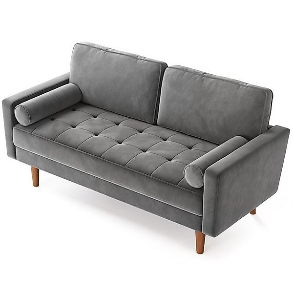 OUNUO Sofa 121cm Kleines Loveseat Sofa, Samtcouch mit 2 Wurfkissen, Grau günstig online kaufen