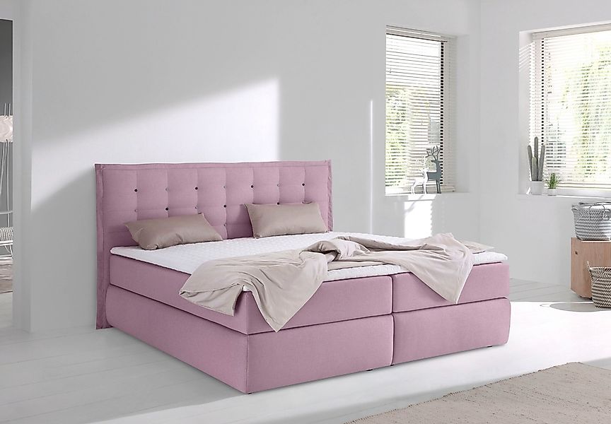 Home affaire Boxspringbett "Sagres" Kopfteil mit 2farbiger Flatterbiese und günstig online kaufen