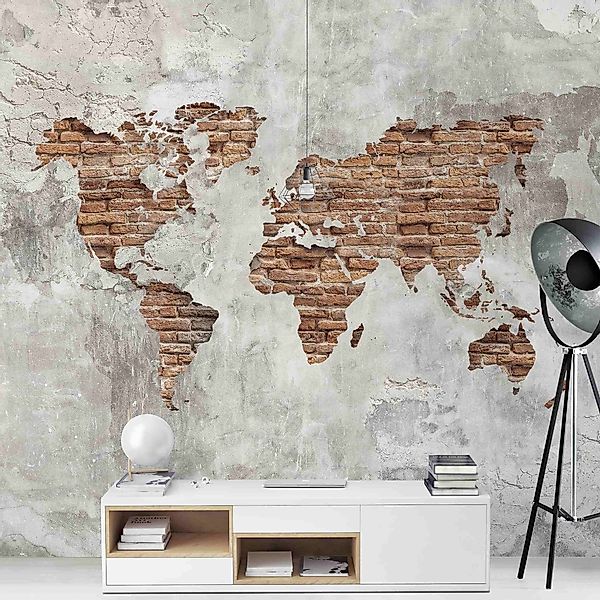 Bilderdepot24 Fototapete Weltkarte Shabby Beton Backstein günstig online kaufen