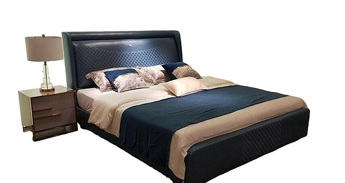 JVmoebel Bett Doppelbett Betten Polster Leder Ehe Modernes Bettgestell Blau günstig online kaufen