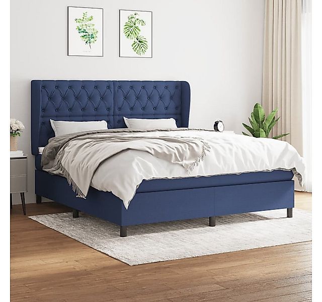 vidaXL Boxspringbett Boxspringbett mit Matratze Blau 160x200 cm Stoff Bett günstig online kaufen