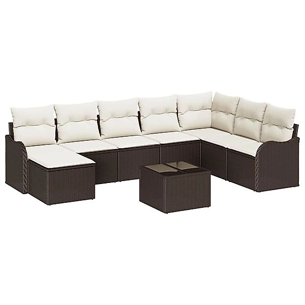 vidaXL Garten-Sofa-Set mit Kissen 9-Tlg Braun und Weiß Poly Rattan 3354497 günstig online kaufen
