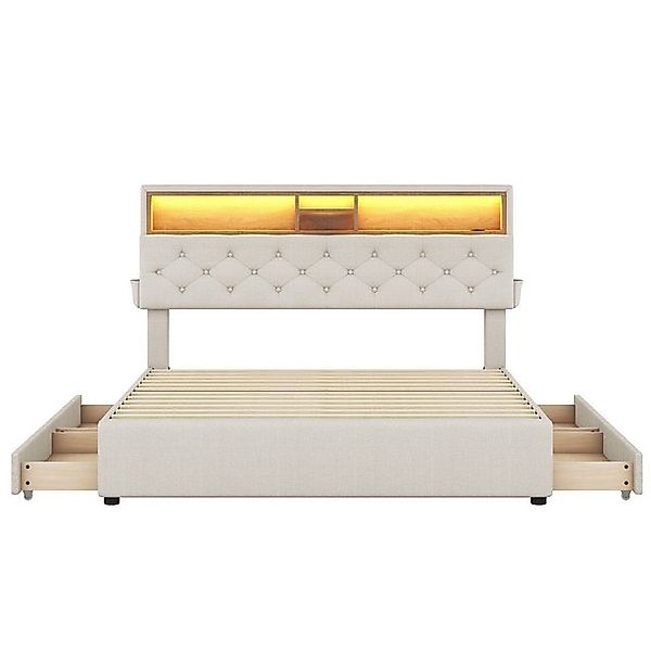 Gotagee Polsterbett Jugendbett mit USB Schubladen Doppelbett Funktionsbett günstig online kaufen