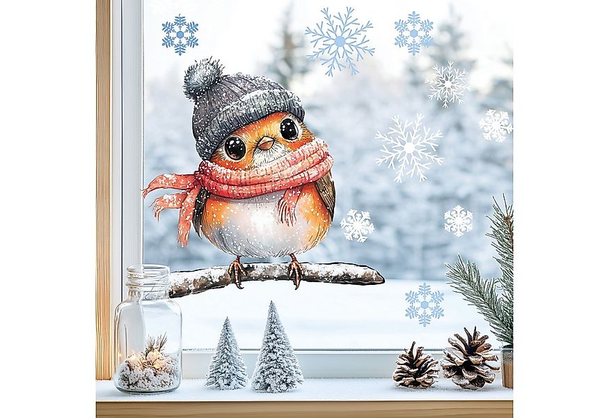 Sunnywall Fensterdekoration Kinderzimmer Fensterbild Winter Rotkehlchen Rob günstig online kaufen