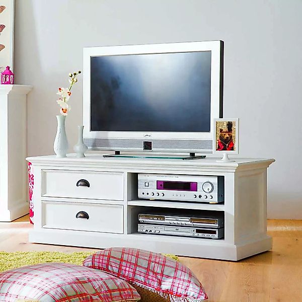 TV Unterschrank in Weiß teilmassiv Landhaus 120 cm günstig online kaufen