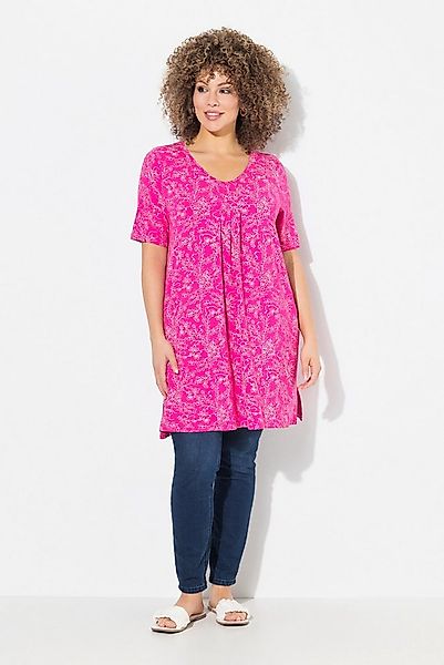Ulla Popken T-Shirt Longshirt floraler Druck V-Ausschnitt Halbarm günstig online kaufen