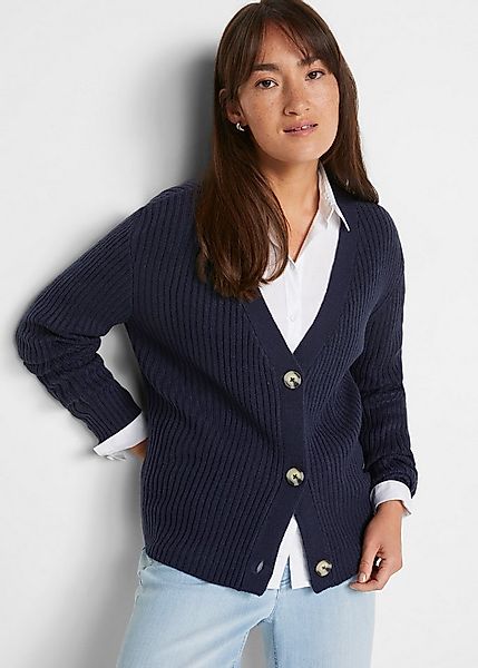 bonprix Strickjacke in Ripp-Optik und mit großen Knöpfen günstig online kaufen