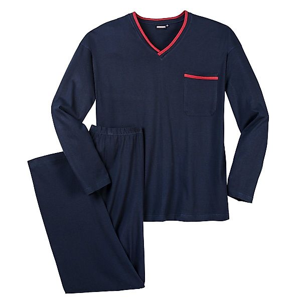ADAMO Pyjama Adamo Schlafanzug navy V-Ausschnitt günstig online kaufen