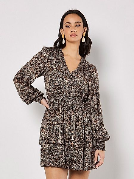 Apricot Minikleid Minilänge mit Batikdruck mit Glitzerschimmer günstig online kaufen