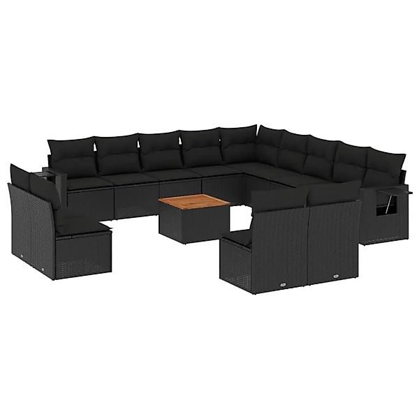 vidaXL 14-Tlg Garten-Sofagarnitur mit Kissen Schwarz Poly Rattan 3224816 günstig online kaufen