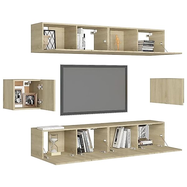 vidaXL TV-Schrank 6-tlg TV-Schrank-Set Sonoma Eiche Spanplatte TV-Konsole f günstig online kaufen