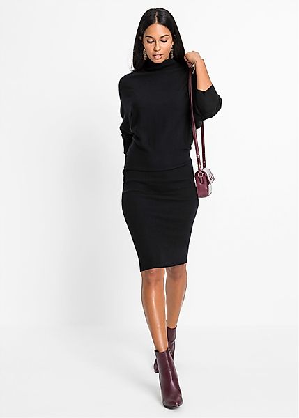bonprix Strickkleid mit Rollkragen, aus Viskose, Polyamid und Polyester günstig online kaufen