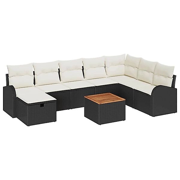 vidaXL Garten-Sofa-Set mit Kissen 9-Tlg Schwarz Poly Rattan 3360855 günstig online kaufen