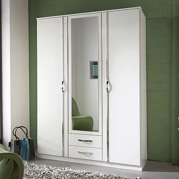 Kleiderschrank Jugendzimmer mit Spiegel in Weiß 135 cm breit günstig online kaufen