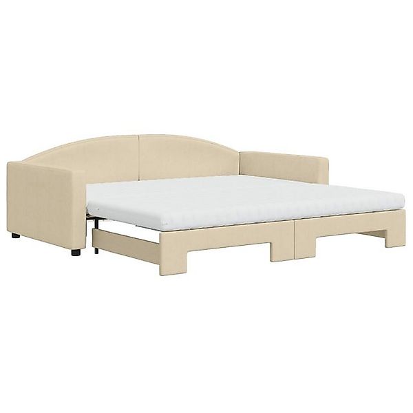 vidaXL Bett, Tagesbett Ausziehbar mit Matratzen Creme 100x200 cm Stoff günstig online kaufen