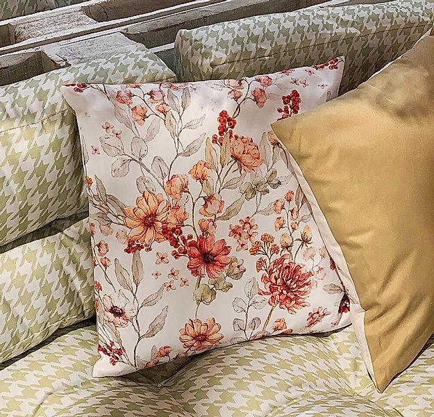 Outdoor Kissen Blumen Vintage Gartenkissen Wasserabweisend Weiß Beige 45x45 günstig online kaufen
