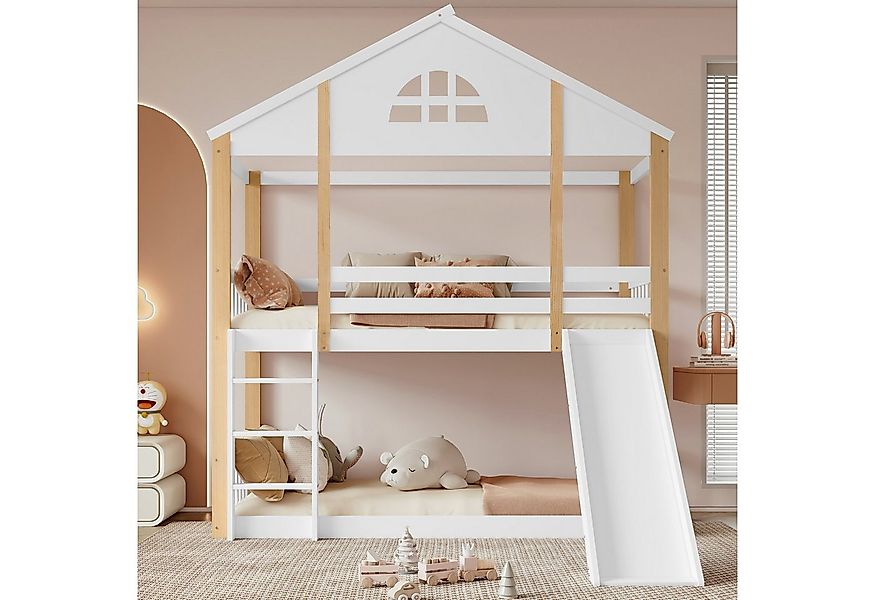 Flieks Etagenbett, Kiefer Kinderbett mit oberem Lattenrost, Rutsche und Lei günstig online kaufen