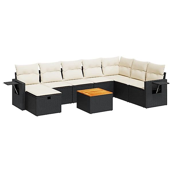 vidaXL 9-Tlg Garten-Sofagarnitur mit Kissen Schwarz Poly Rattan 3325829 günstig online kaufen