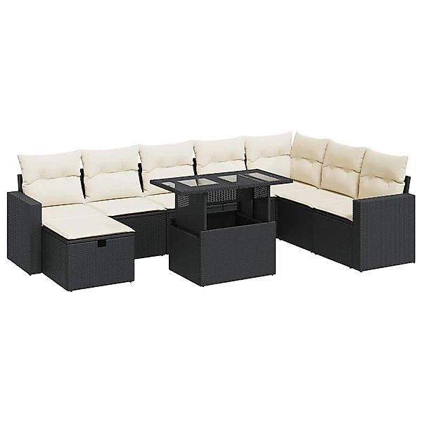 vidaXL 9-Tlg Garten-Sofagarnitur mit Kissen Schwarz Poly Rattan 3327836 günstig online kaufen